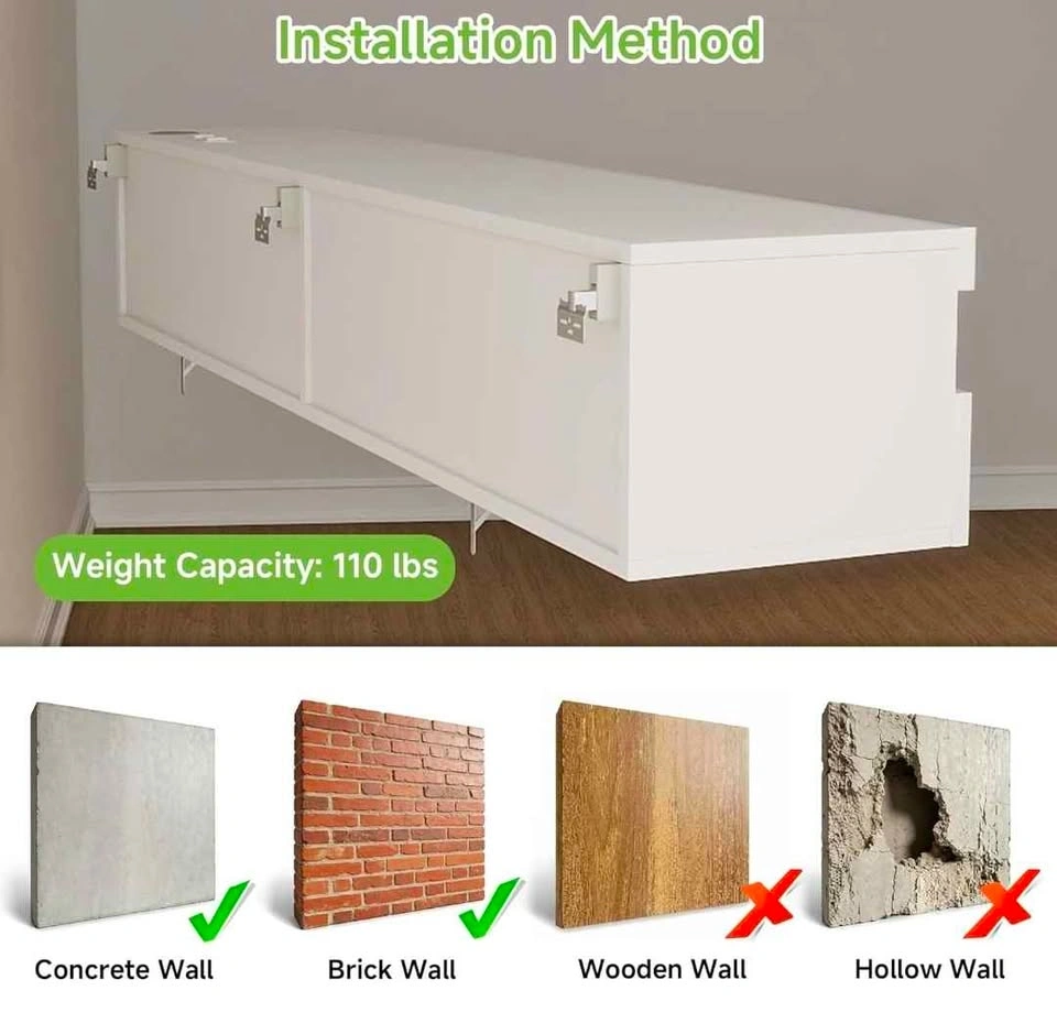 White Floating Wall Mounted TV Stand with LED Lights - photo 2
