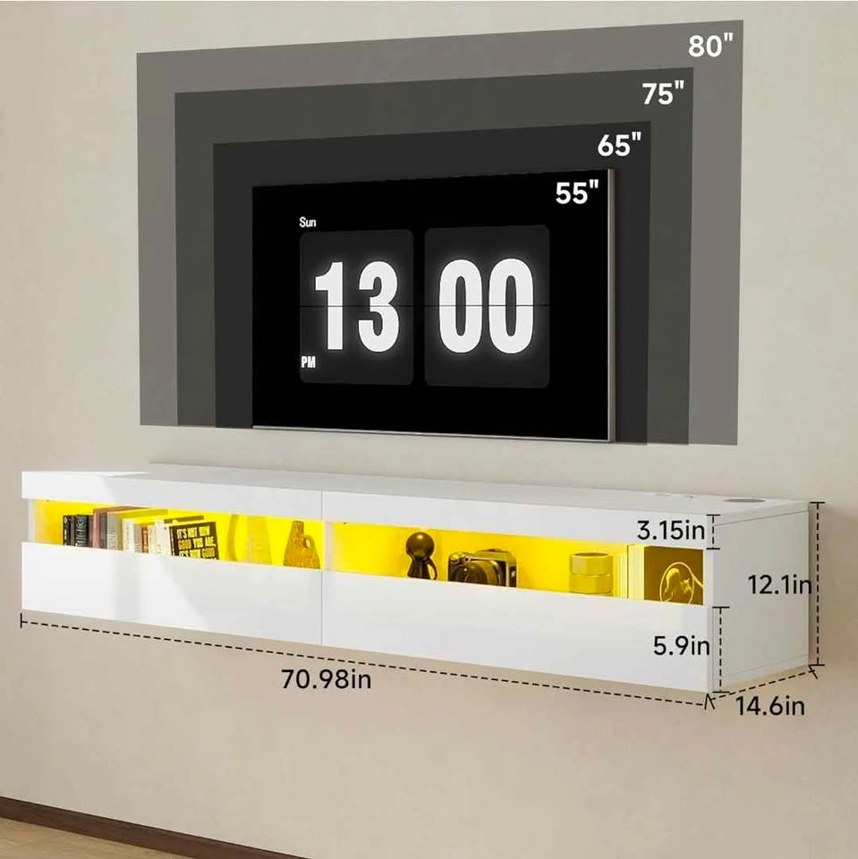 White Floating Wall Mounted TV Stand with LED Lights - photo 4
