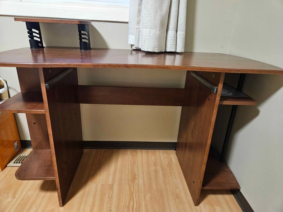 Wood Computer Desk and Black Office Chair - photo 2