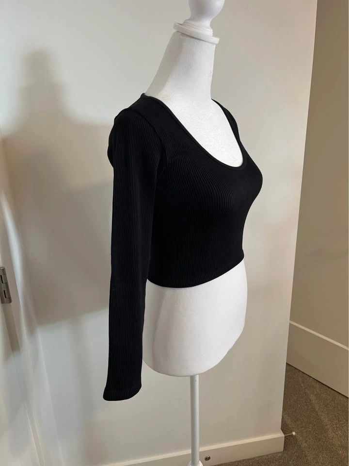ZARA Ribbed Scoop Neck Long Sleeve Women's Top - photo 3
