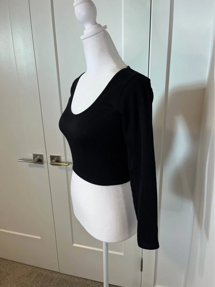ZARA Ribbed Scoop Neck Long Sleeve Women's Top - photo 4