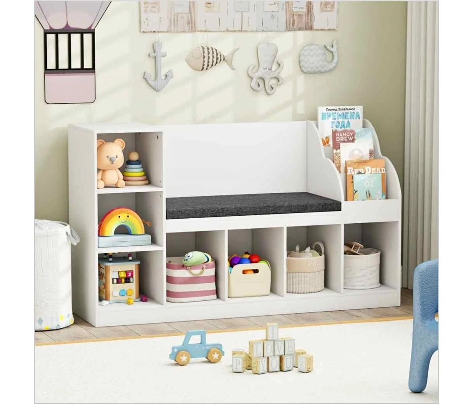 Kids Bookcase with Reading Nook 3-in-1 Toy Organizer