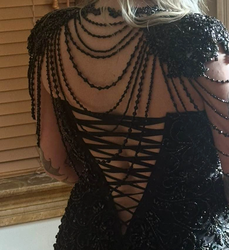 Black Beaded Mermaid Formal Gown Prom Wedding Dress - photo 5