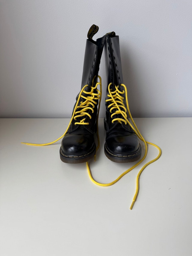 Dr. Martens Black Leather 14-eye Boots with Yellow Laces - photo 3
