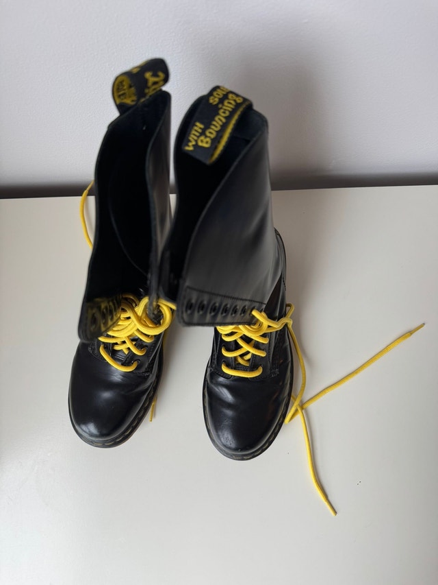 Dr. Martens Black Leather 14-eye Boots with Yellow Laces - photo 4
