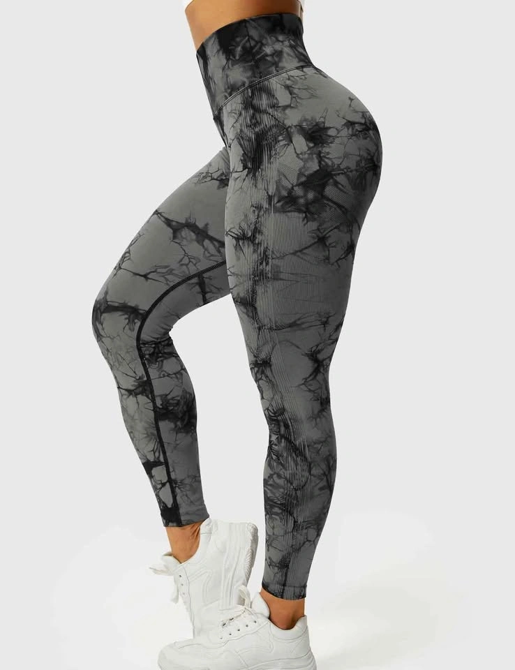 Blue Athletic V-Neck Shirt & Tie-Dye Scrunch Leggings, gym cloth