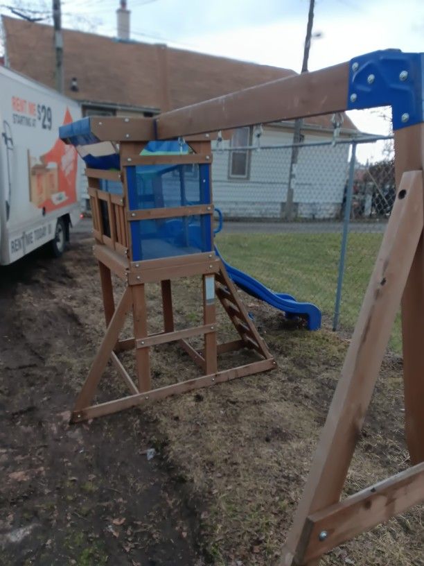 Swing Playset With Slide And Rock Climb