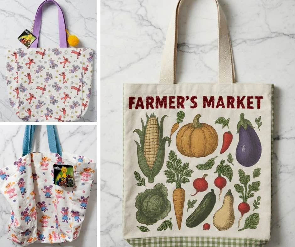 Cute Tote Bags - Elmo & Friends, Farmer’s Market & Floral