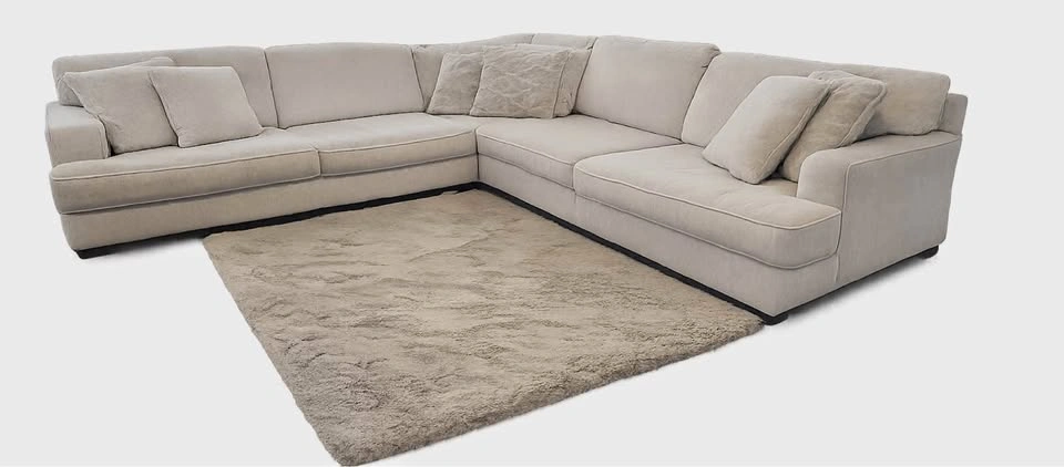 Large L-Shaped Sectional Sofa with Ottoman - Beige