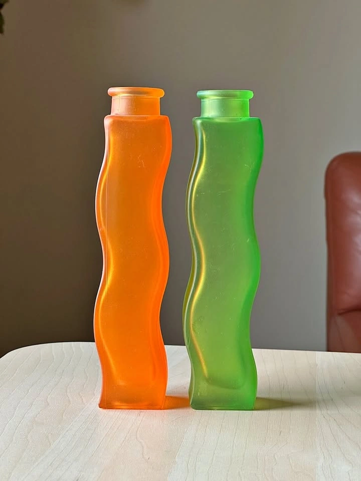 IKEA Wavy Frosted Vertical Vases - Orange & Green
