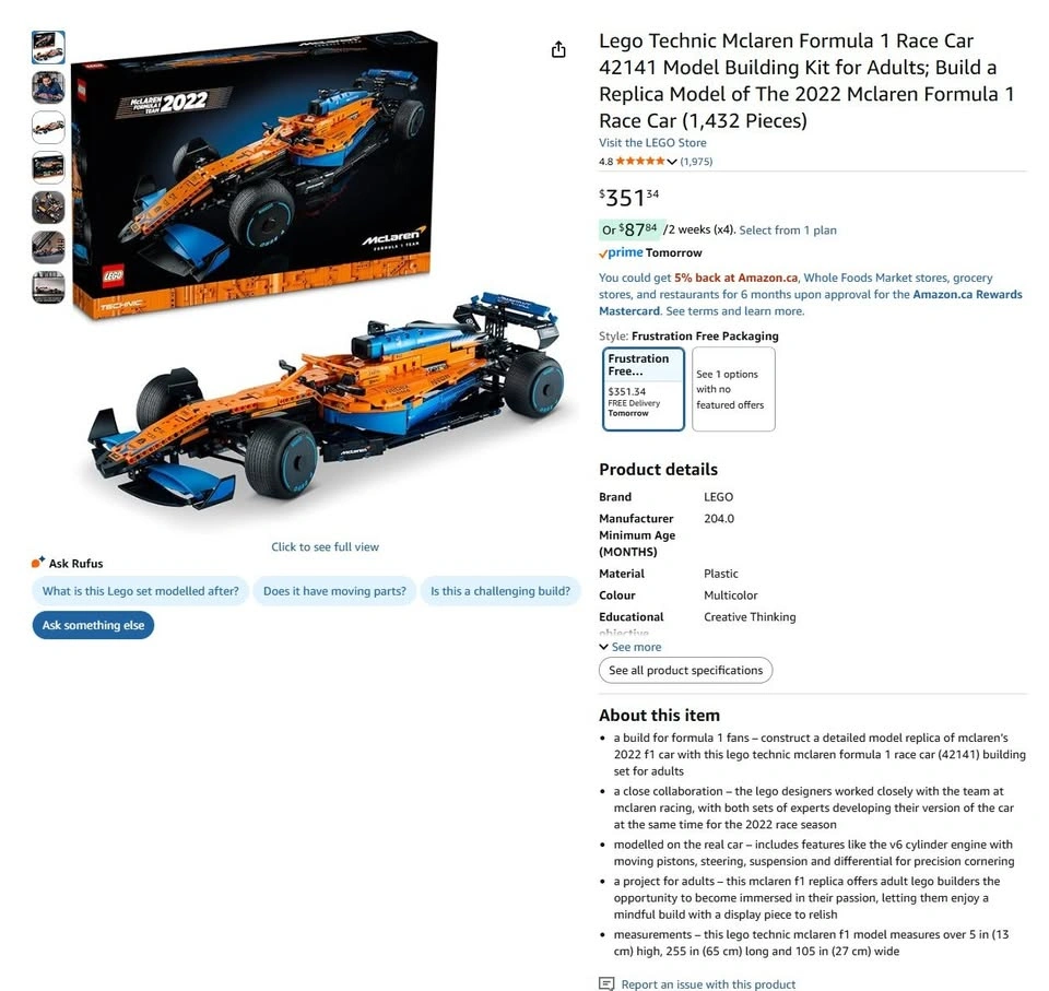 LEGO Technic McLaren Formula 1 Race Car 42141 - photo 3
