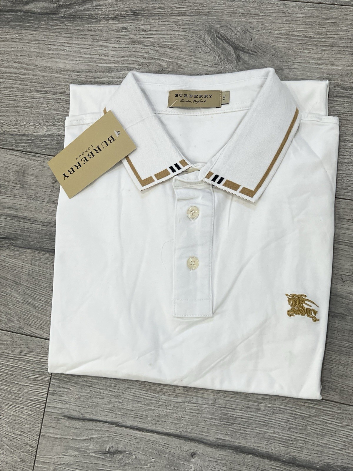 Burberry Men's White Polo Shirt XXL Nova Check Collar