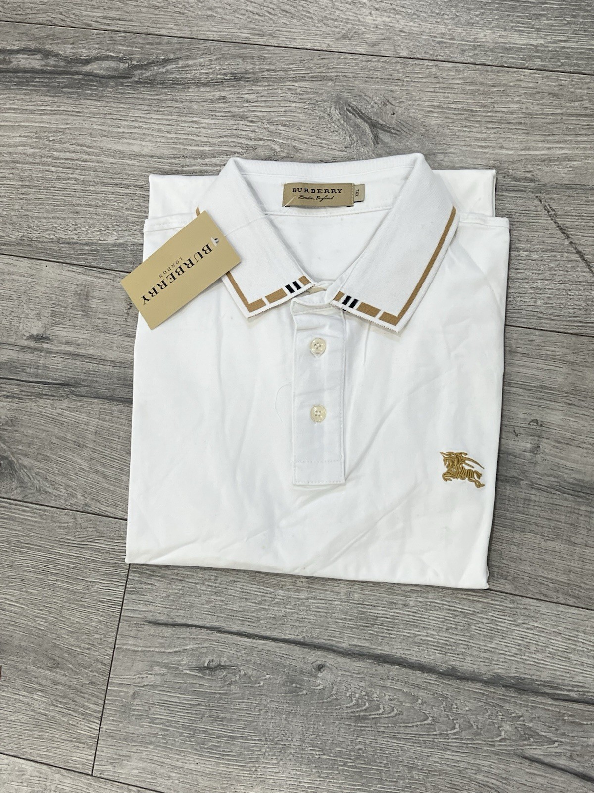 Burberry Men's White Polo Shirt XXL Nova Check Collar - photo 2