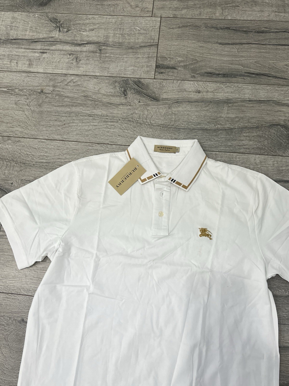 Burberry Men's White Polo Shirt XXL Nova Check Collar - photo 5