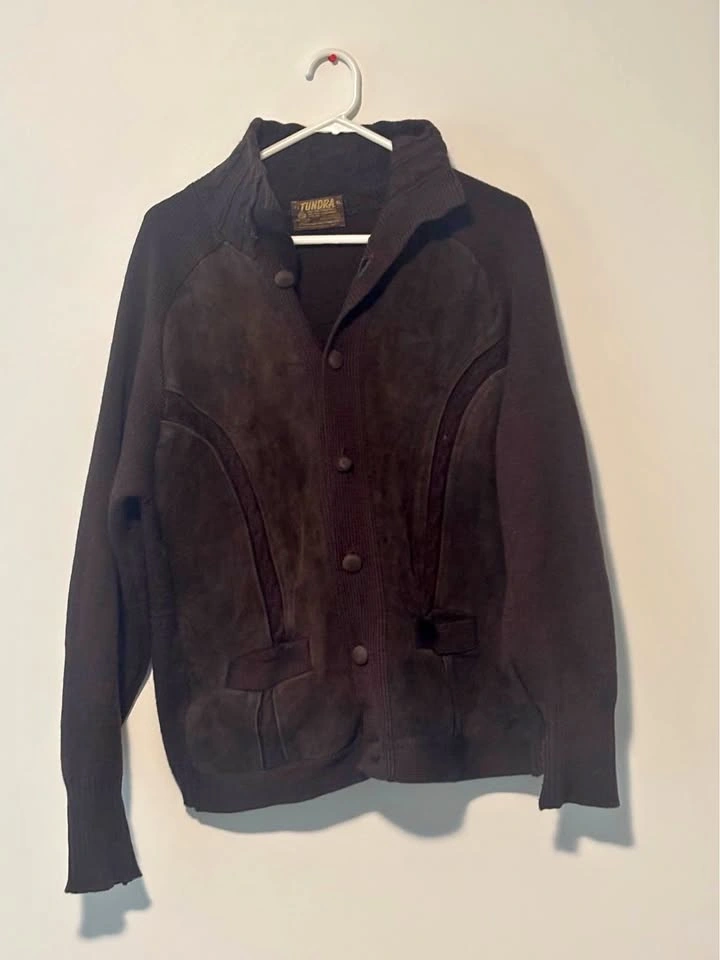 Tundra Wool & Suede Knit Button Up Cardigan XL