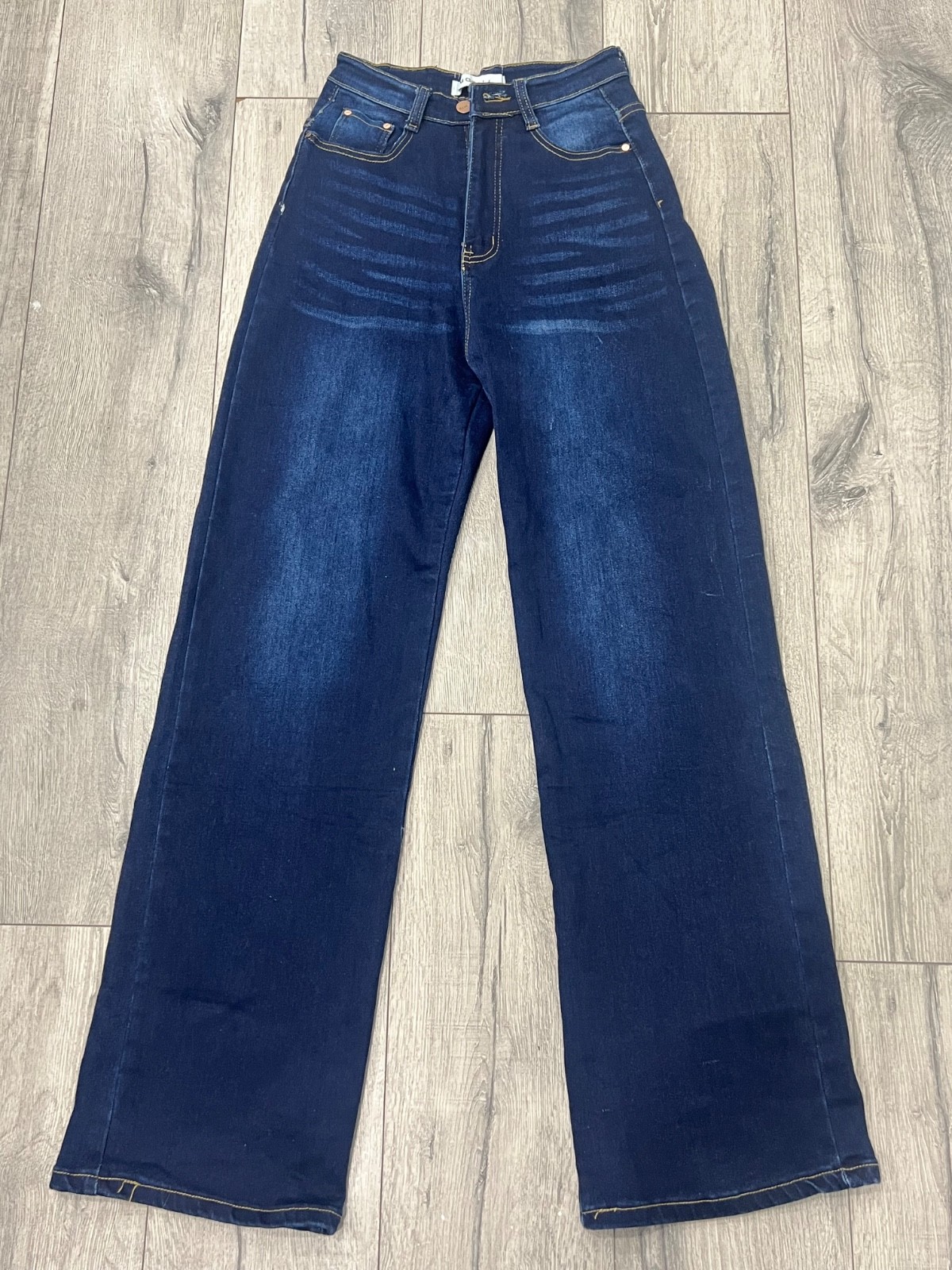 Women's Dark Blue Denim Jeans Straight Leg Classic High Waist