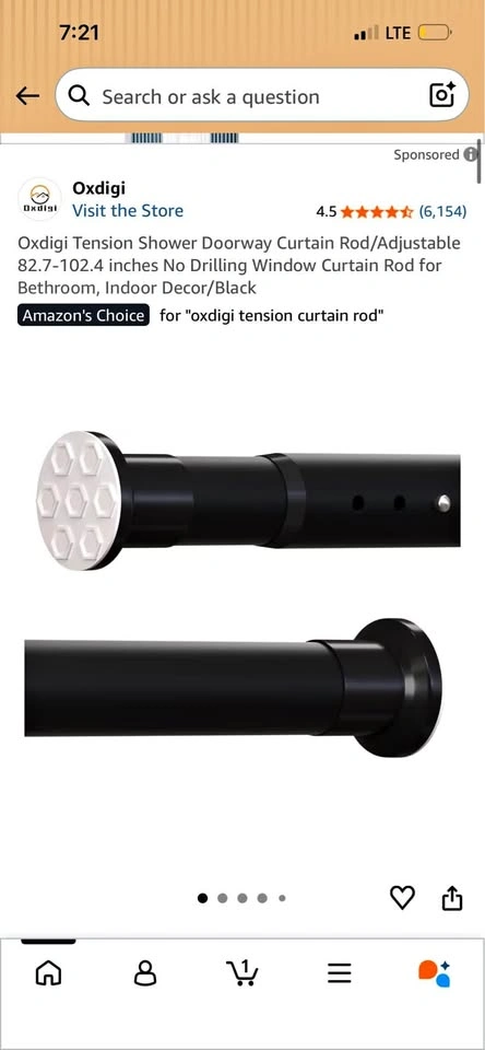 Oxdigi Black Tension Shower Curtain Rod 27.6-43.3in