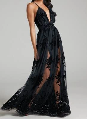 Sz L Black Lace Evening Gown - photo 2