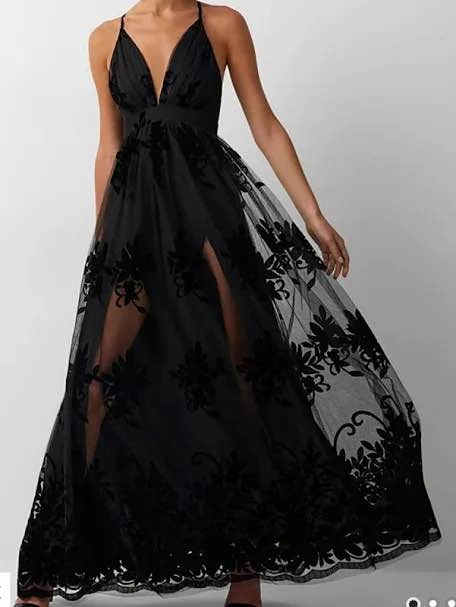 Sz L Black Lace Evening Gown - photo 3