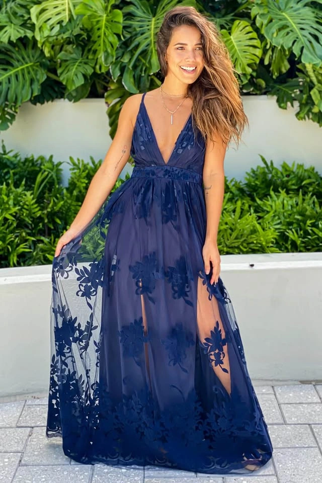 Sz L Navy Lace Evening Gown/prom dress - Brand New w/ Tags - photo 2