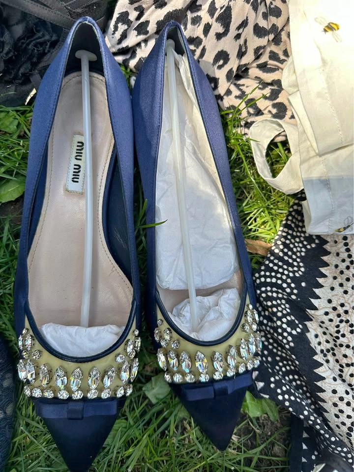 Miu Miu Satin & Crystal Flat Heels