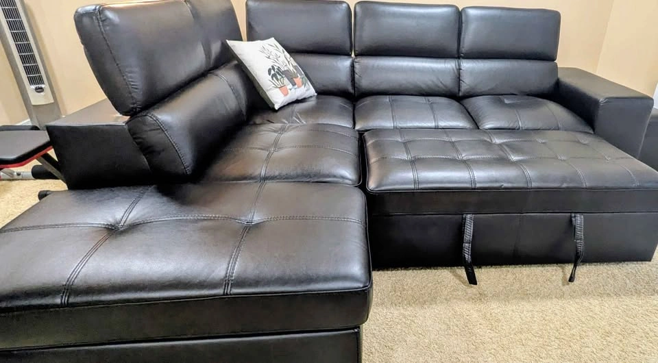 Black Sectional Sofa Bed with 2 Stools and Storage Ottoman - photo 2