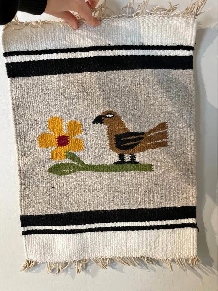 Handmade Woven Bird Art – Boho Nursery or Cottage Decor (20”)