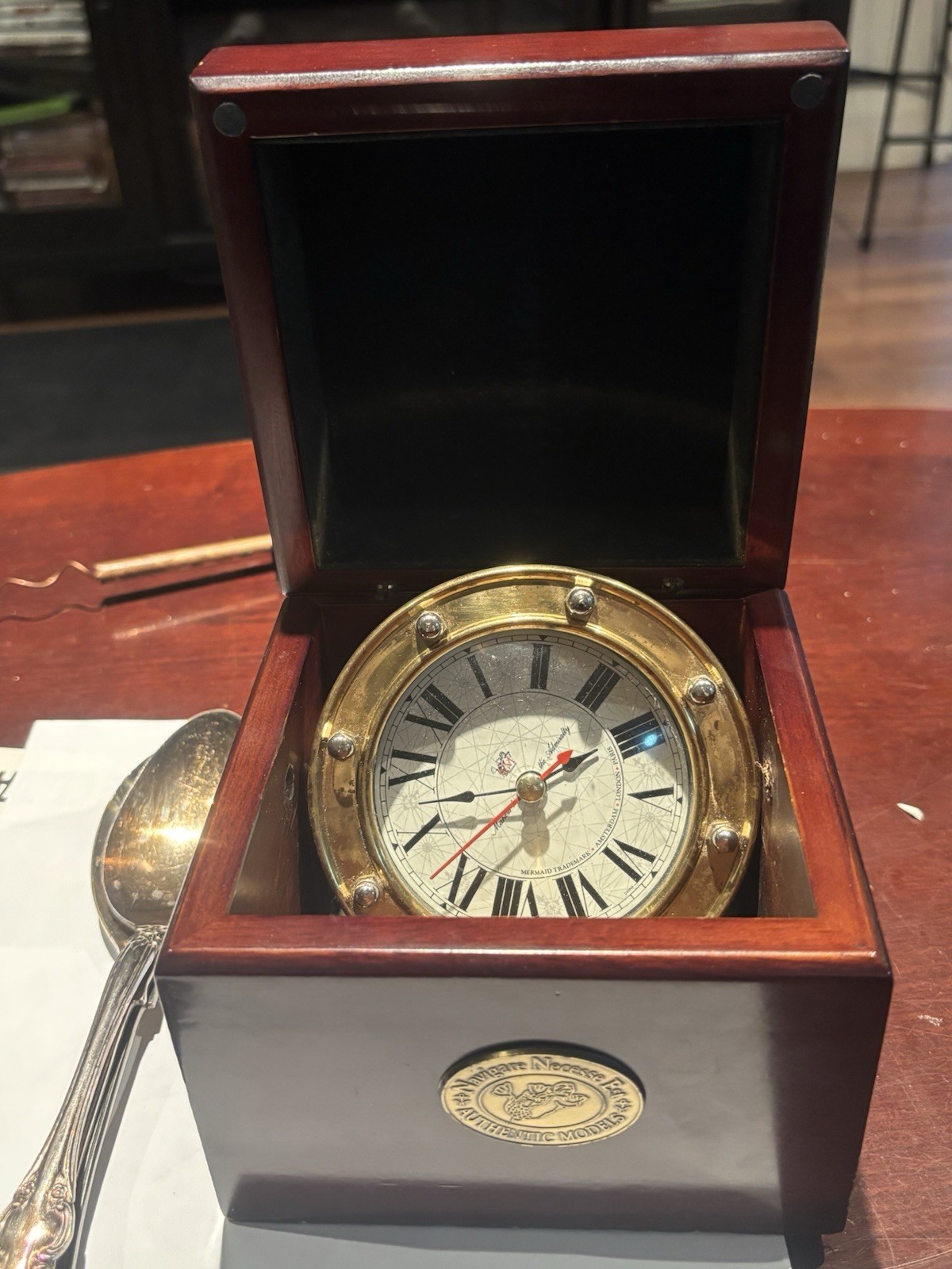 Vintage Authentic Models Mermaid Brass Nautical Chronometer Cloc