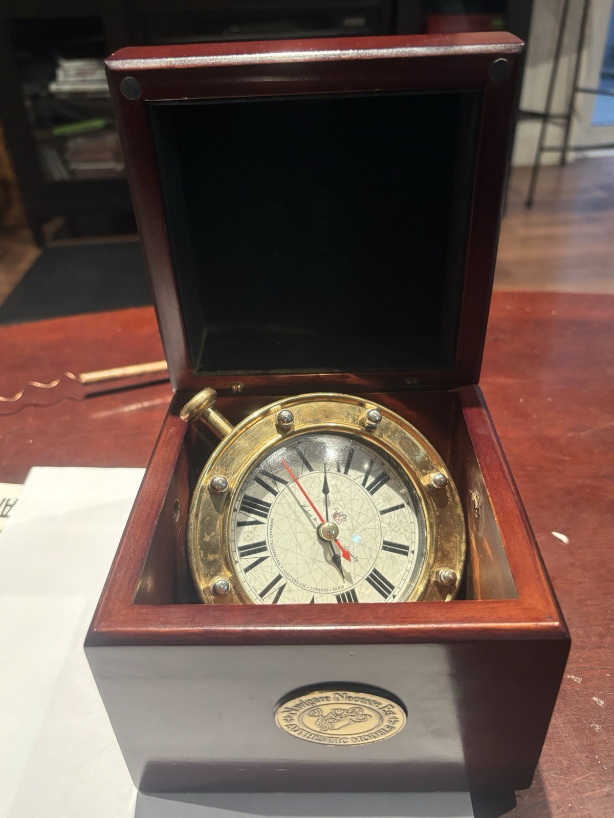 Vintage Authentic Models Mermaid Brass Nautical Chronometer Cloc - photo 4