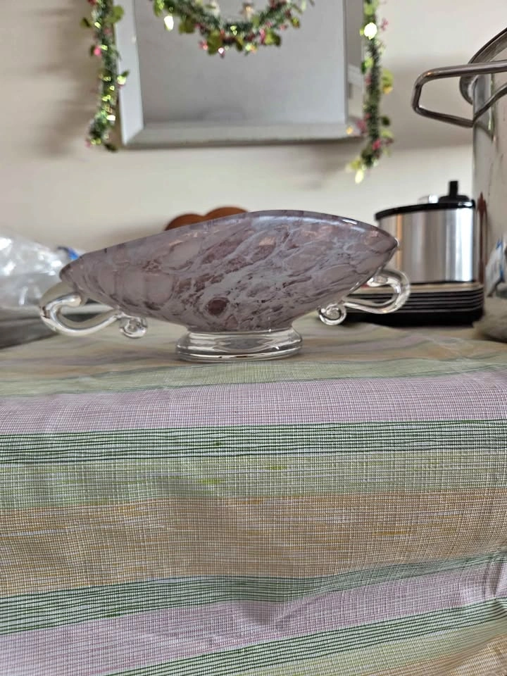Purple Pink Marbled Glass Bowl Decorative