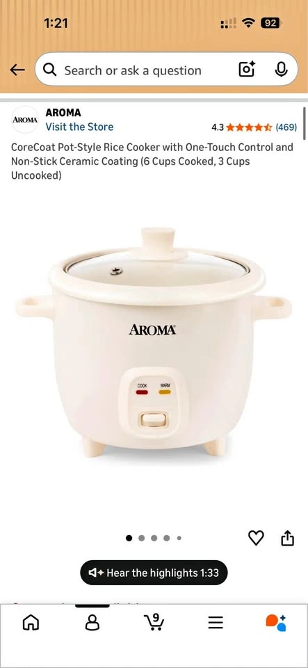 Aroma CoreCoat Rice & Grain Cooker