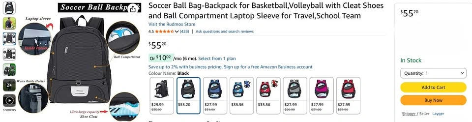Soccer Ball Backpack for Basketball, Volleyball with Cleats - photo 2