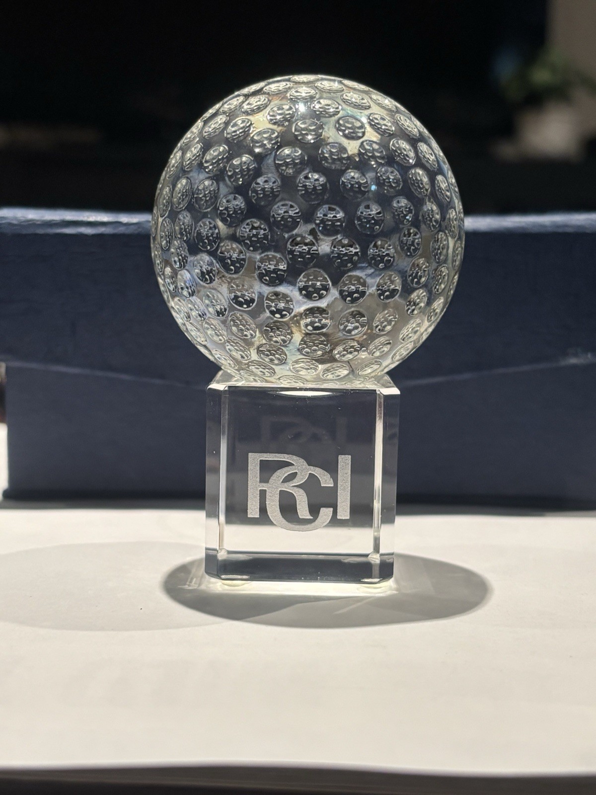 Crystal Golf Ball Paperweight Trophy on Engraved Base RCI