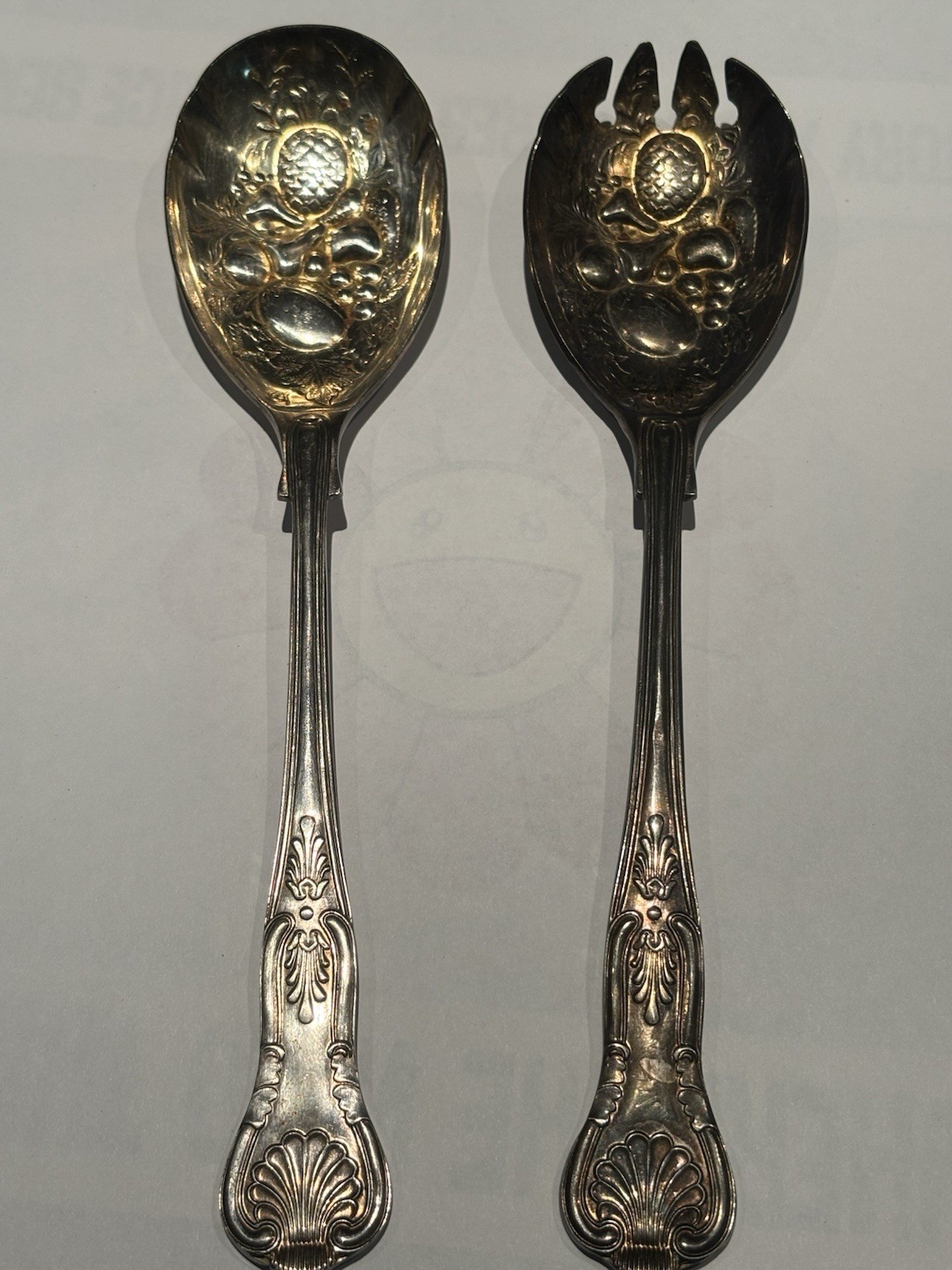 Vintage Sheffield England Silver Plated Salad Fork & Spoon, 9.5"