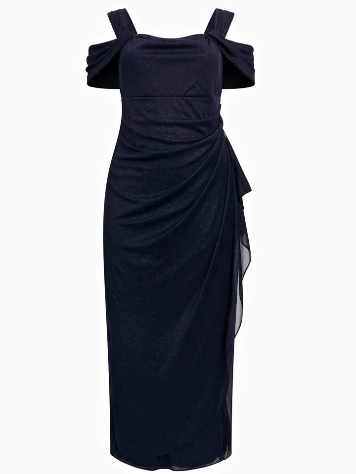 Laura Navy Blue Shimmer Off Shoulder Formal Dress
