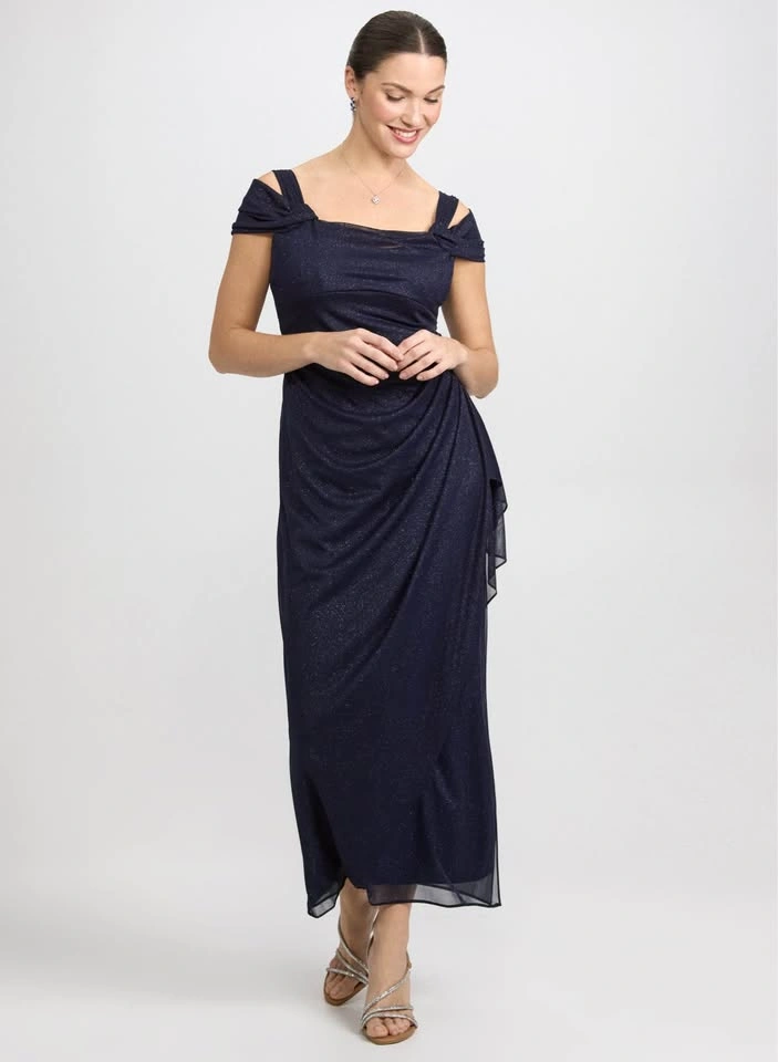 Laura Navy Blue Shimmer Off Shoulder Formal Dress - photo 2