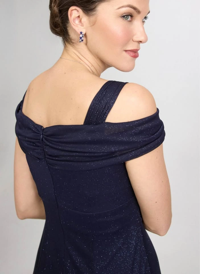 Laura Navy Blue Shimmer Off Shoulder Formal Dress - photo 3