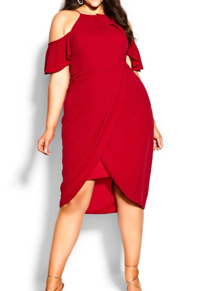 City Chic Red Cold Shoulder Halter Midi Dress