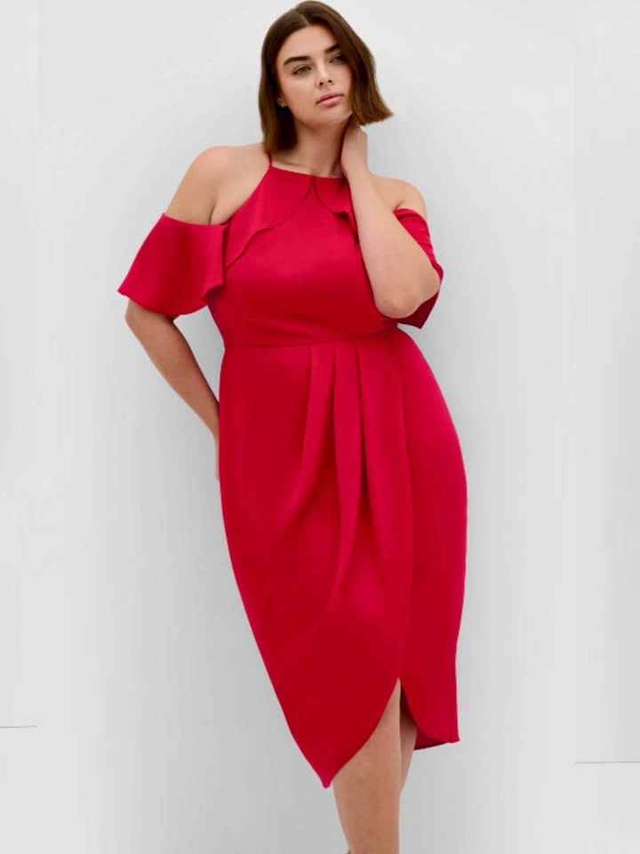 City Chic Red Cold Shoulder Halter Midi Dress - photo 2