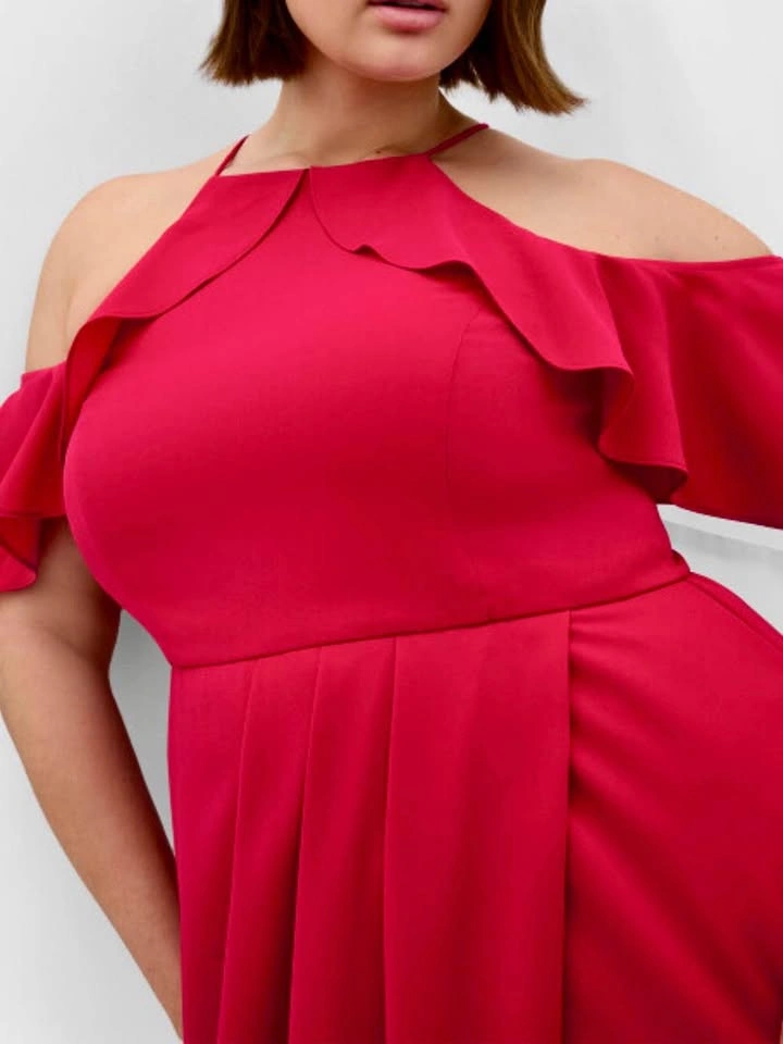 City Chic Red Cold Shoulder Halter Midi Dress - photo 3
