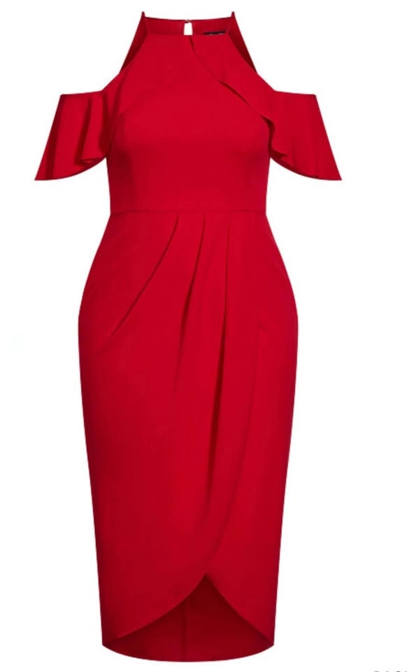 City Chic Red Cold Shoulder Halter Midi Dress - photo 4