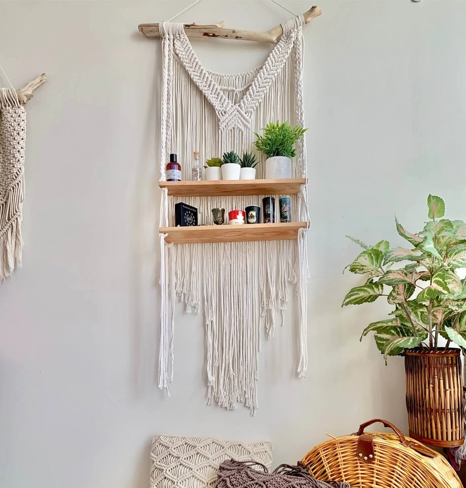 Shelf decor macrame boho fall decor