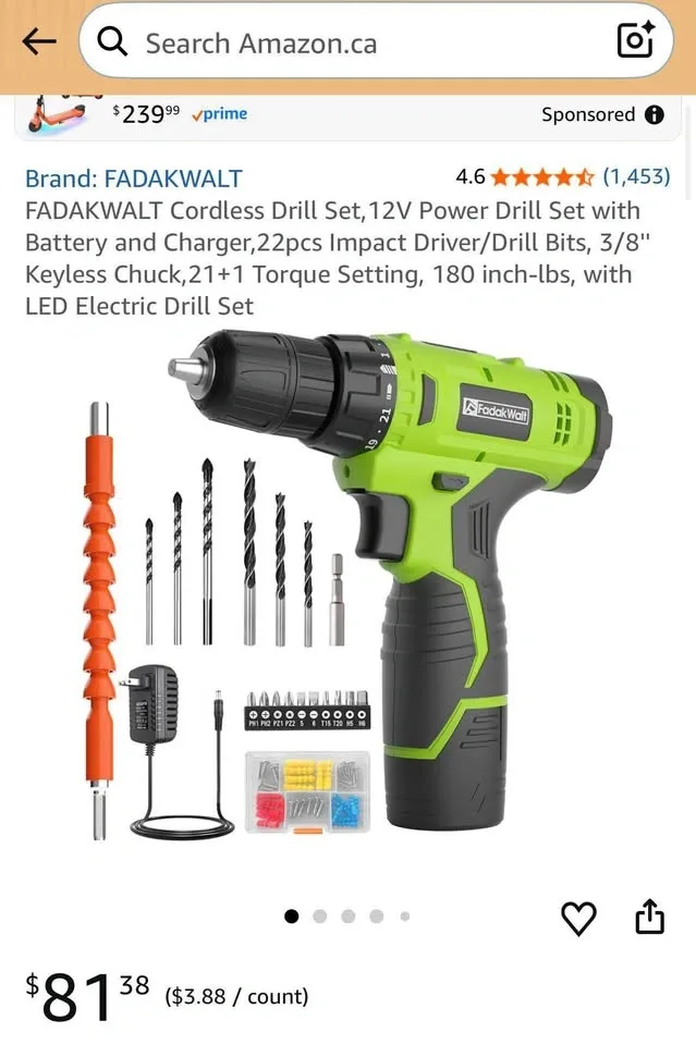 FADAKWALT Cordless Drill Set, 12V Power Drill w/ Battery & Charg - photo 2