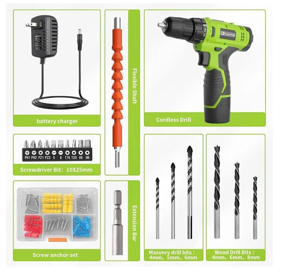 FADAKWALT Cordless Drill Set, 12V Power Drill w/ Battery & Charg - photo 4