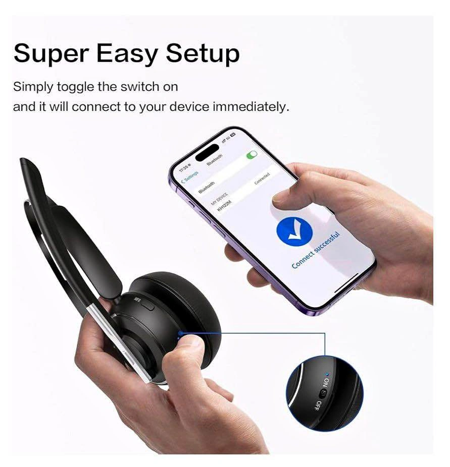 Wireless Bluetooth Headset with Noise Cancelling Mic for PC