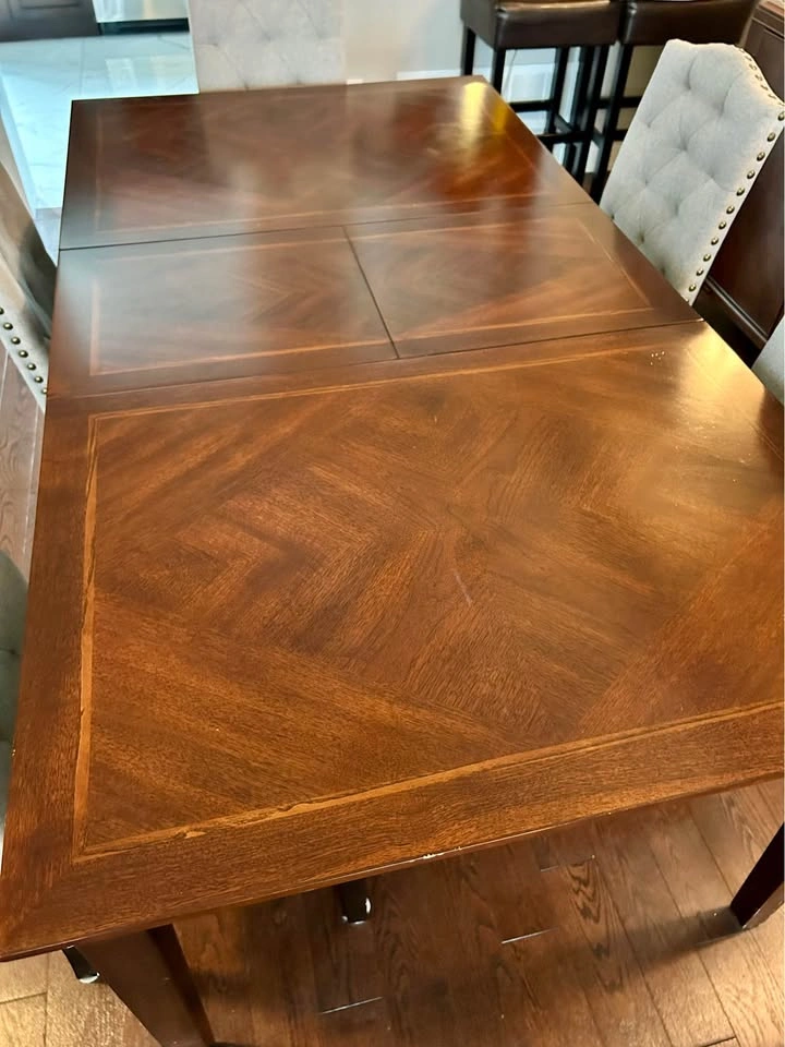 Solid wood espresso dining table w/ extension leaf - photo 2