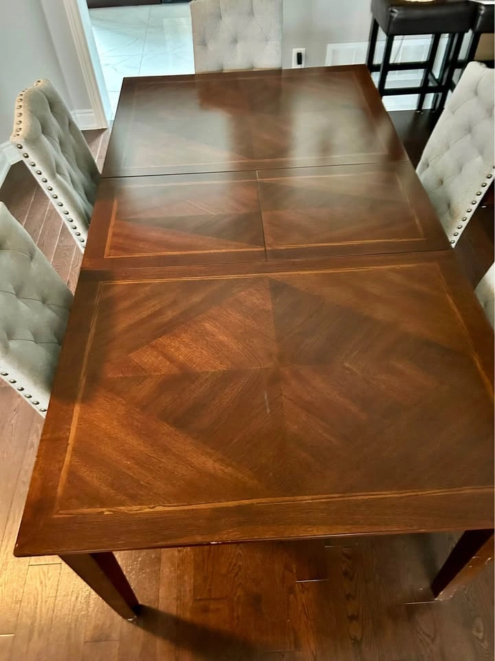 Solid wood espresso dining table w/ extension leaf - photo 3