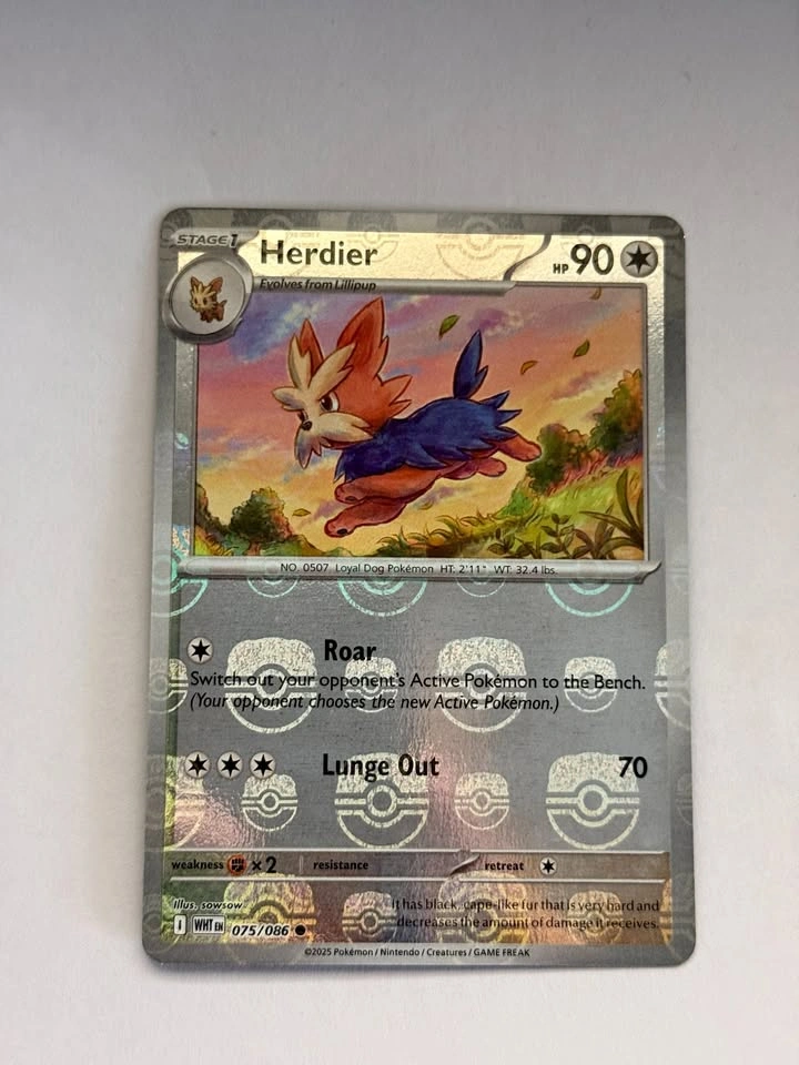 Herdier 075/086 Master ball Pattern White Flare