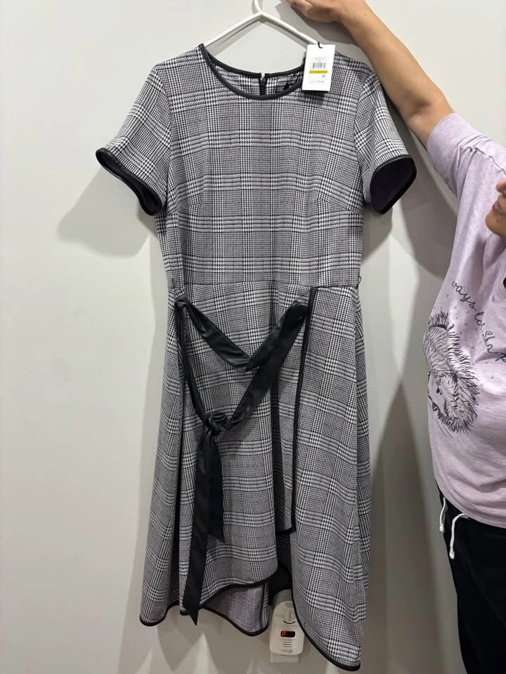 DKNY Plaid Midi Dress with Leather Belt - photo 2