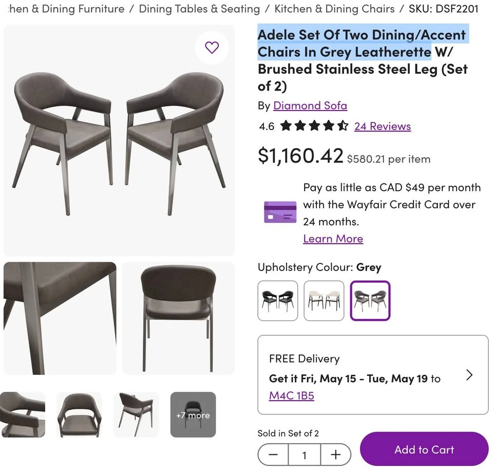Adele Upholstered Dining Chairs (2) - photo 2